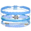Bohemian blue braided wax cord bracelet set with silver sea turtle charm and beads - Turtle Style (3532)