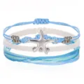 Bohemian blue and white wax thread bracelet set with silver starfish charm for women. - Starfish Style (3524)