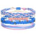 Bohemian handmade woven wax cord bracelet set with pink beads and gold accents for women - Pink Blue Tube Style (3529)