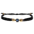 Bracelet multicouche ajustable en perles de rocaille noires avec œil turc bleu nazar - Style ajustable multicouche / Noir