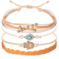Handgemachtes Wachskordel Armband Set mit bösem Blick und Hamsa Hand für modische Damen - Böser Blick-Stil