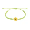 Handgefertigtes hellgrünes gewebtes Wachsschnurarmband mit gelber Sonnenblume aus Emaille - Grasgrün