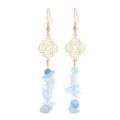 Boucles d'oreilles chakra yoga dorées avec pierres de cristal bleu naturel. - Pendants Longs / Aigue-marine