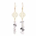 Boucles d'oreilles pendantes yoga faites main avec éclats de cristal blanc et fini doré - Pendants Longs / Quartz Rutilé Noir
