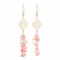 Boucles d'oreilles yoga en or avec éclats de pierres de cristal rose naturel - Pendants Longs / Quartz Pastèque