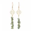 Boucles d'oreilles longues en pierre naturelle verte avec symbole chakra yoga doré - Pendants Longs / Quartz Fantôme Vert