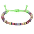 Handmade woven ethnic bracelet with colorful patterns and neon green adjustable cord. - 3-Multicolor Fluorescent