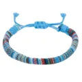 Handmade ethnic style braided cotton rope bracelet with colorful geometric patterns. - 4-Blue Red Stripes
