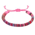 Handmade colorful ethnic style woven bracelet with pink adjustable cotton rope cord - 5-Vintage Pink