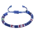 Handmade ethnic woven cotton rope bracelet with blue, red, and white geometric patterns - 6-Blue White Patchwork