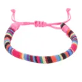 Handmade ethnic woven cotton rope bracelet with colorful stripes and pink adjustable cord - 10-Horizontal Multicolor