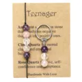 Handmade stone bead jewelry set with Amethyst and Quartz on a brown kraft display card - Bracelet And Keychain And Card