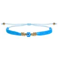 Bracelet en perles bleues fait main avec breloque œil turc et cordon réglable pour femme - Style ajustable multicouche / Bleu lac