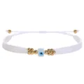 Bracelet réglable à plusieurs rangées de perles de rocaille blanches avec œil turc bleu - Style ajustable multicouche / Blanc