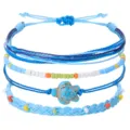 Boho-Armband-Set in Blau, handgewebte Wachsschnur mit Meeresschildkröten-Anhänger - Meeresschildkröte