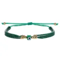 Pulsera artesanal ajustable de cuentas verdes con diseño de capas y amuleto de mal de ojo - Estilo ajustable multicapa / Verde Oscuro