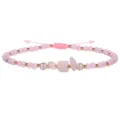 Elegante pulsera tejida a mano con cristales rosas, perlas naturales y piedras cuarzo rosa - Rosa