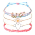 Handgefertigtes Armband-Set aus gewachster Kordel mit Gänseblümchen- und Herzanhänger - Herz-Stil