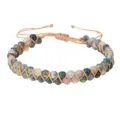Hand-braided double-layer Indian agate beaded bracelet with adjustable drawstring closure. - Double Layer Woven Style (3478) / India Agate