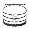 4-teiliges handgefertigtes Set schwarzer Wachskordel-Armbänder mit Sonnen- und Mondanhängern - Mond-Stil