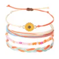 Handgemachtes buntes Wachskordel-Armbandset mit Sonnenblumen-Anhänger und Perlen - Wildes Gänseblümchen