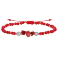 Pulsera artesanal de cuentas de cristal rojo con perlas blancas y piedras naturales - Rojo