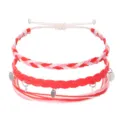 Handgefertigtes gewebtes Wachskordel-Armbandset in Rot Pink und Weiß mit Silberanhängern - Rot Geflochtene Pailletten