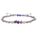 Pulsera morada tejida a mano con perlas y cristales de amatista en bruto, ajustable - Púrpura
