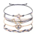 Handgefertigtes gewachstes Armband-Set mit bösem Blick Herz und Kreuz Anhänger 5er - Kreuz-Stil