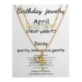 Handmade layered stainless steel necklace with April clear quartz and golden daisy - April White Crystal