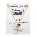 Amethyst beaded double layer necklace with gold iris flower pendant for February - February Amethyst