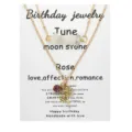 Layered June birthstone necklace with moonstone chips and gold rose charm pendant - June Moonstone