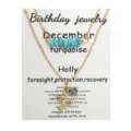Double layer gold necklace with turquoise chips and holly pendant for December birthday - December Turquoise