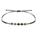 Bracciale intrecciato a mano con perline da 2 mm e pietre naturali sfaccettate - Nero
