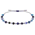 Handgefertigtes blaues Achat-Perlenarmband mit verstellbarer Kordel und Goldakzenten - Marineblau