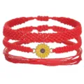 Conjunto de pulseras bohemias hechas a mano de hilo de cera trenzado rojo con girasol - Set de 4 piezas / Rojo
