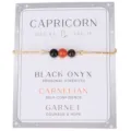 Goldenes Steinbock-Armband mit Perlen aus Onyx Karneol und Granat für Damen - Venezianerkette / Steinbock Gold