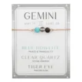 Gemini Sternzeichen Armband mit roségoldener Boxkette und Natursteinperlen auf Geschenkkarte - Venezianerkette / Zwillinge Roségold