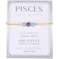 Fische Sternzeichen Armband mit Amethyst, Fluorit und Aquamarin an einer goldenen Box-Kette - Venezianerkette / Fische Gold