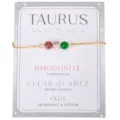 Taurus Sternzeichen Armband mit Rhodonit, Bergkristall und Jade Perlen in Gold - Venezianerkette / Stier Gold
