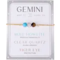 Gemini Sternzeichen Armband mit Blauem Howlith Bergkristall und Tigerauge Perlen - Venezianerkette / Zwillinge Gold