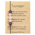 Handmade stone beaded bracelet with amethyst and rose quartz on card - Bracelet And Card