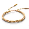 Handmade braided corn knot bracelet with gold and cream cotton thread in Tibetan style - Gold and Pinkish White Style (1)