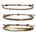 Handmade braided wax rope bracelet 3-piece set with natural tiger eye stone beads - Three-Piece Set / Tiger's Eye