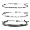 Handmade 3-piece woven wax cord and natural stone bead friendship bracelet set - Three-Piece Set / Map Stone