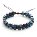 Handgewebtes doppellagiges Kaiserstein-Perlenarmband mit blauen Vintage-Natursteinen - Blauer Imperialstein