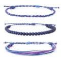 Handmade 3pcs blue wax thread braided bracelet set with natural stone beads for friendship - Three-Piece Set / Lapis Lazuli