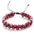 Bracelet en perles de jaspe impérial rose tissé à la main, double rang avec cordon réglable - Pierre Impériale Rouge Vif