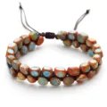 Bracelet tissé à double couche fait main avec pierres de jaspe impérial naturelles - Jaspe Impérial Orange