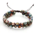 Bracelet tissé à double couche fait main avec perles en pierre impériale multicolores style rétro - Pierre Impériale Colorée